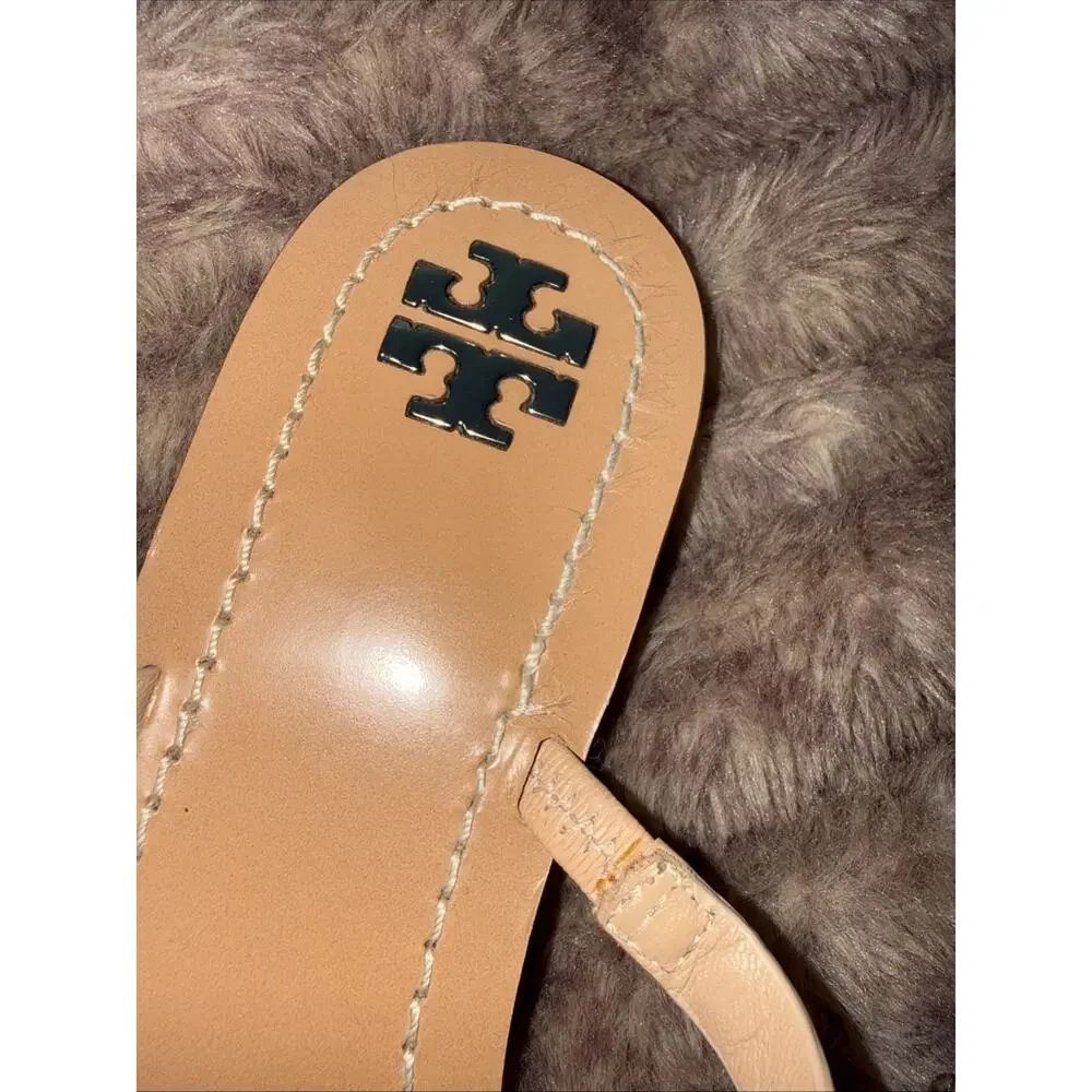 TORY BURCH Patos Studded Sandal SZ 9M Ivory Women LTHR Slide Flat Shoe Beach